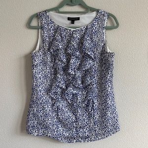 Banana Republic Sleeveless Blouse - Blue & White Floral with Ruffle